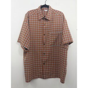 CalTop Mens Plaid Short Sleeve Button Down Shirt Orange Black White Made in USA